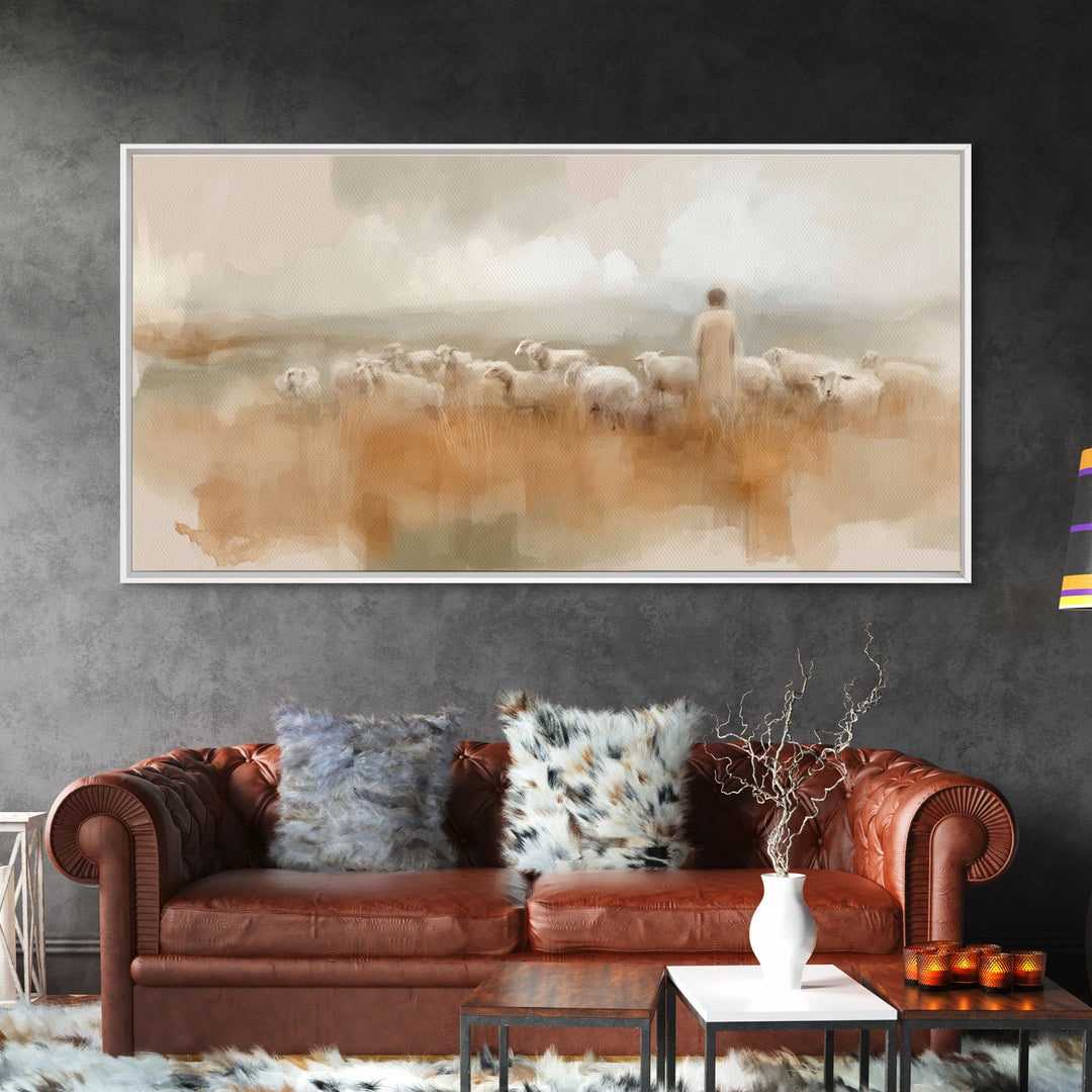 Soft Meadow Guide – Framed Canvas Print – Christian Art – Jesus Painting – Christian Art Canvas – Christian Wall Art – Christian Christmas