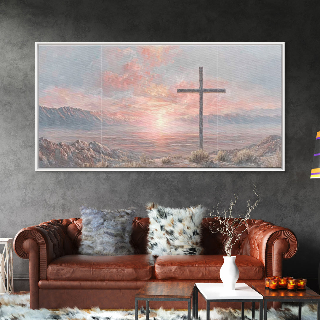 Sunrise At Calvary | Framed Canvas Print | Christian Wall Art | Christian Art Canvas | Christian Painting | Large Christian Art | Christian
