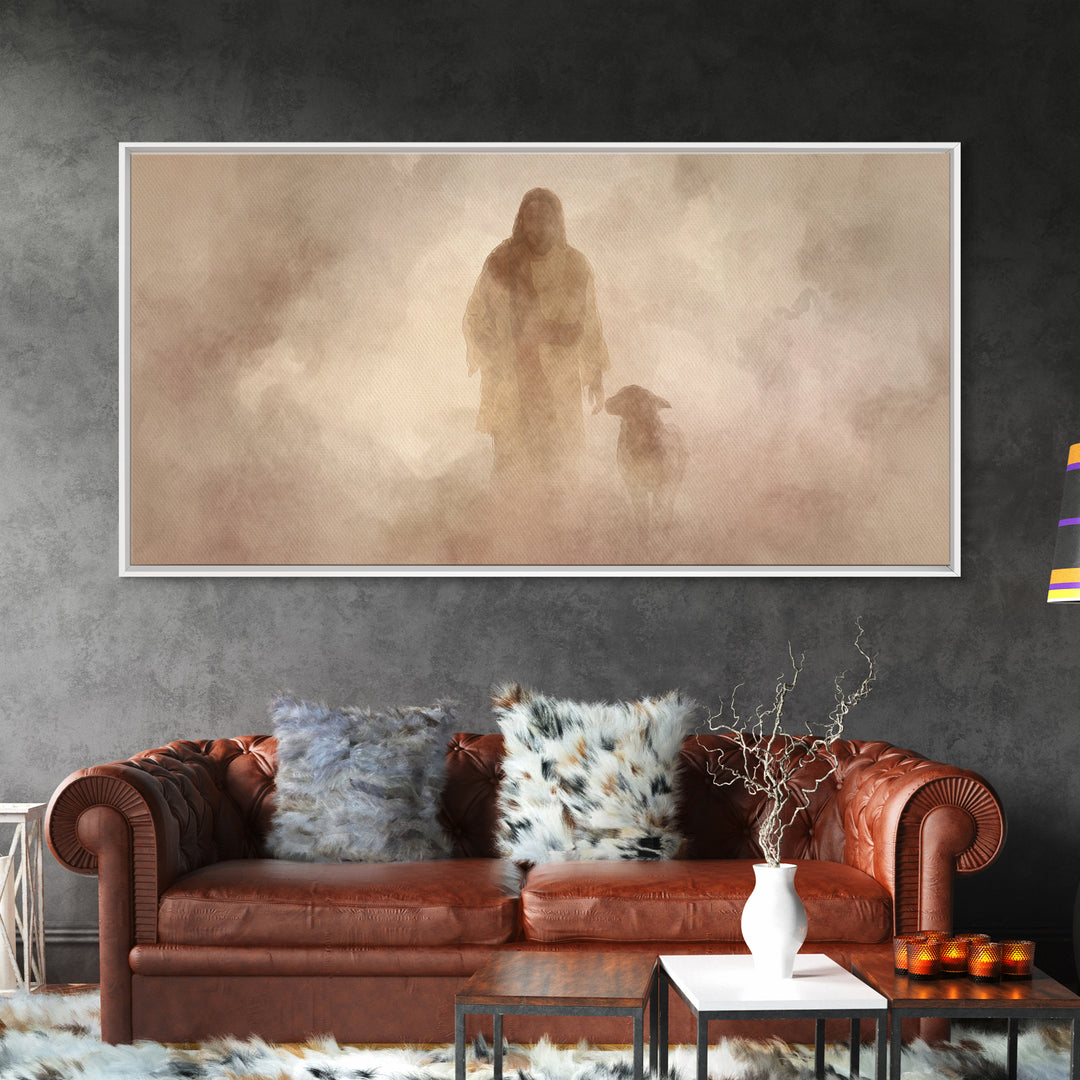 Misty Shepherd Path – Framed Canvas Print – Christian Wall Art – Jesus Painting – Christian Art Canvas – Christian Christmas Art