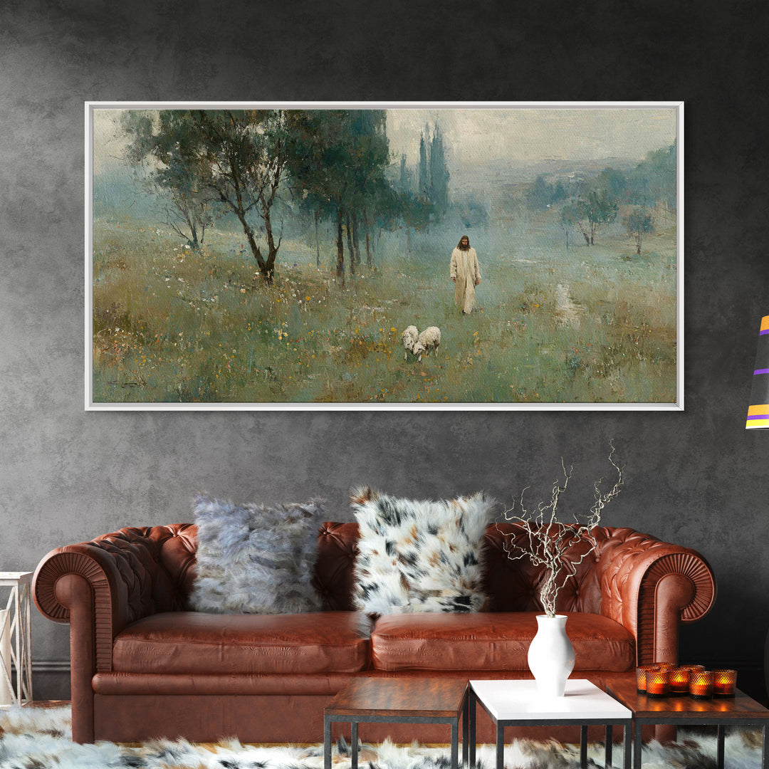 Pasture Of Peace | Framed Canvas Print | Jesus Painting | Christian Wall Art | Christian Art Canvas | Christian Christmas Art | Christian D