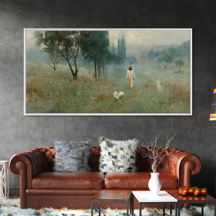 Pasture Of Peace | Framed Canvas Print | Jesus Painting | Christian Wall Art | Christian Art Canvas | Christian Christmas Art | Christian D