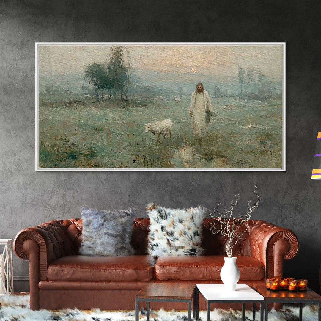 Pasture Of Peace – Framed Canvas Print – Christian Art – Vintage Jesus Painting – Christian Wall Art – Christian Art Canvas – Christian Chr