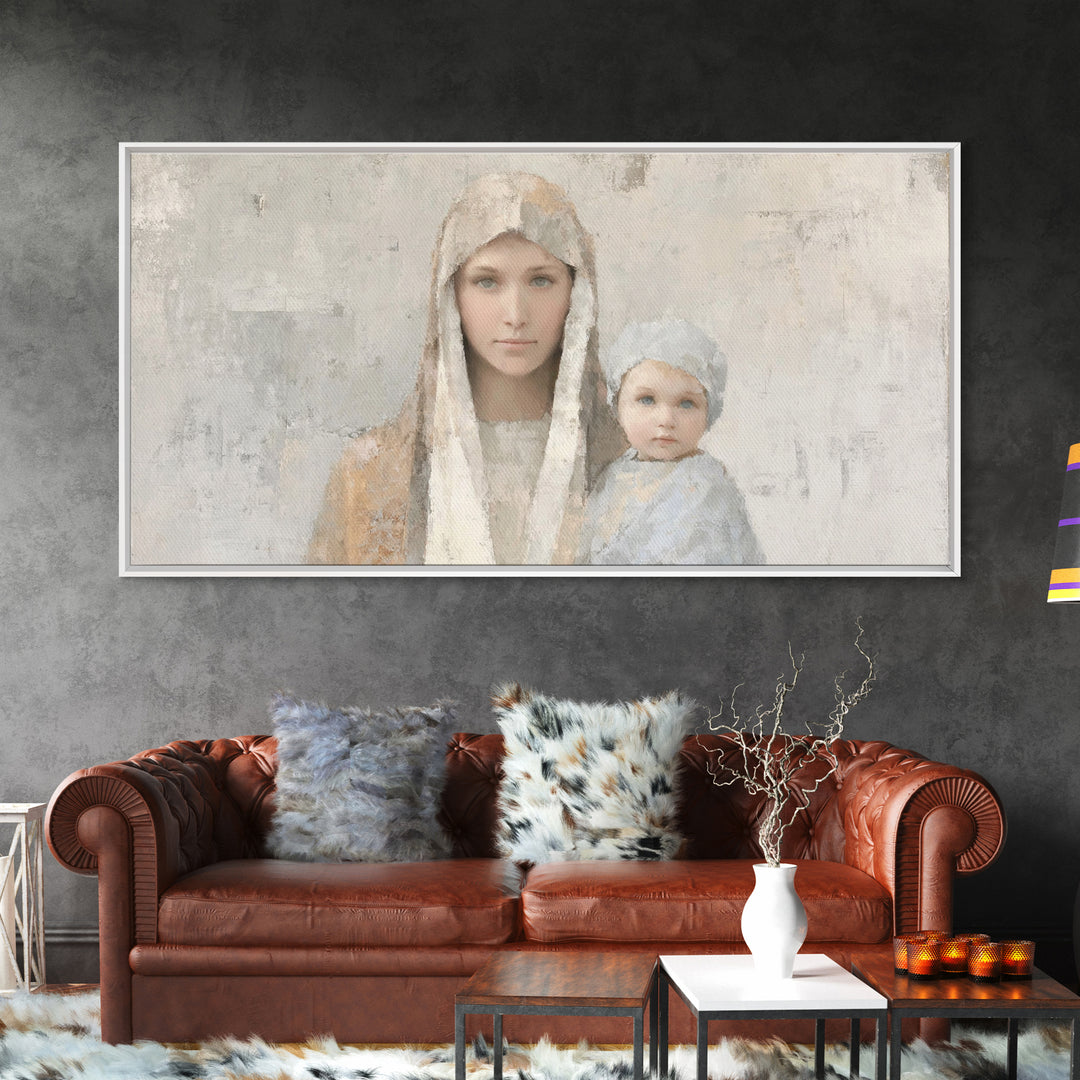 Mother’s Embrace, Framed Canvas Print, Christian Art Canvas, Mary and Jesus Painting, Christmas Wall Art, Christian Christmas Art, Modern C
