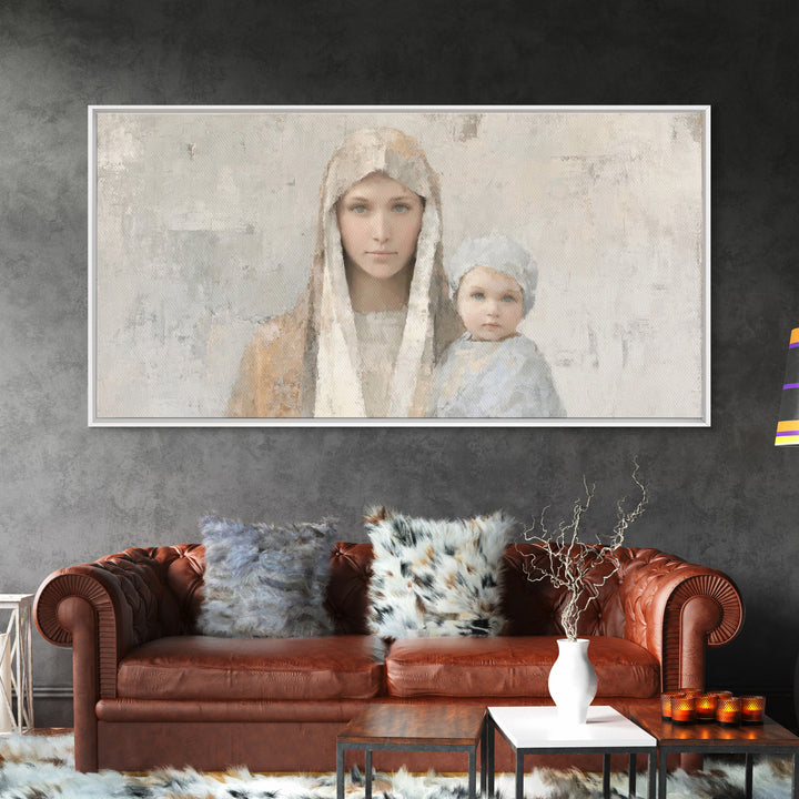 Mother’s Embrace, Framed Canvas Print, Christian Art Canvas, Mary and Jesus Painting, Christmas Wall Art, Christian Christmas Art, Modern C