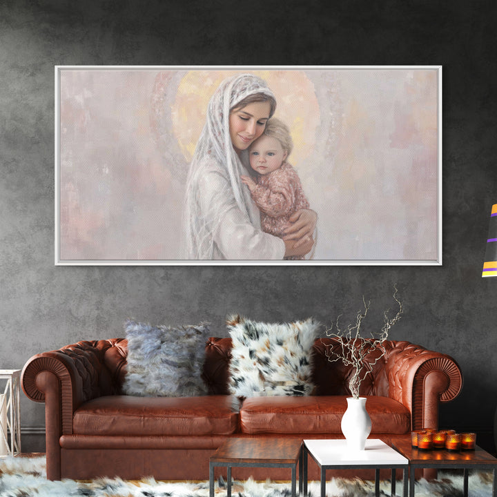 Radiant Motherhood | Framed Canvas Print | Christian Art Canvas | Christian Christmas Art | Mary And Jesus Painting | Christian Wall Art |