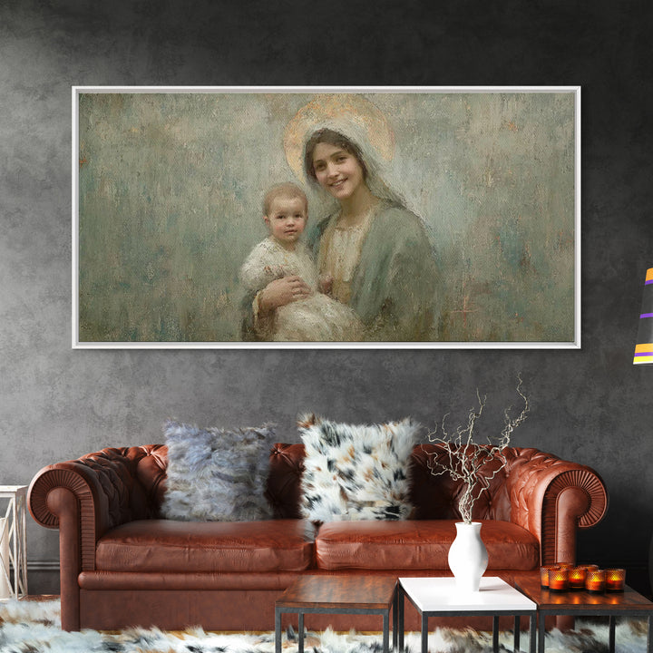 Joyful Promise, Framed Canvas Print, Christian Art Canvas, Christian Wall Art, Mary And Jesus Painting, Christmas Art, Christian Decor