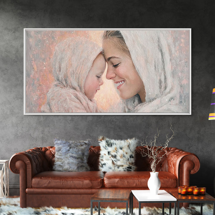 Tender Devotion | Framed Canvas Print | Christian Art Print | Mary And Jesus Painting | Christian Wall Art | Christmas Art | Christian Gift