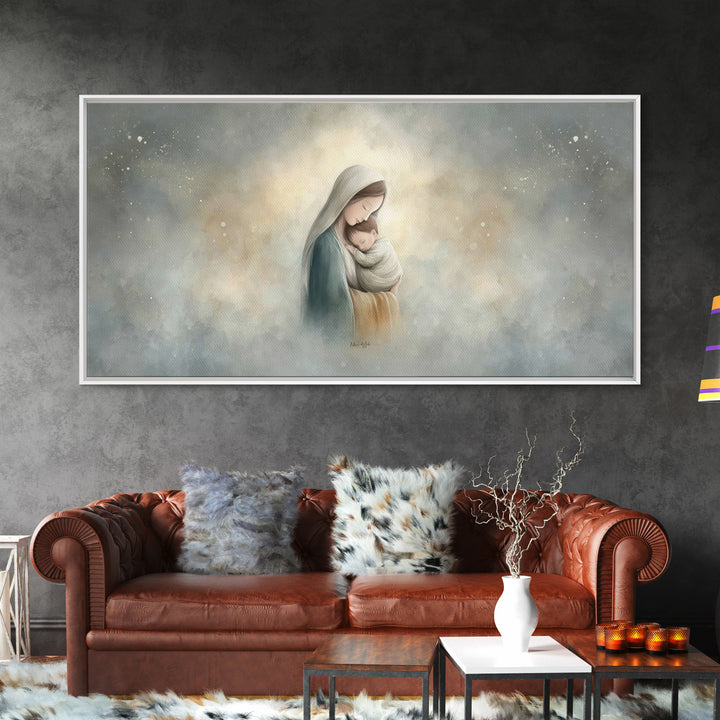 Sacred Embrace – Framed Canvas Print – Christian Art Canvas – Christian Wall Art – Jesus Painting – Christmas Art – Christian Christmas