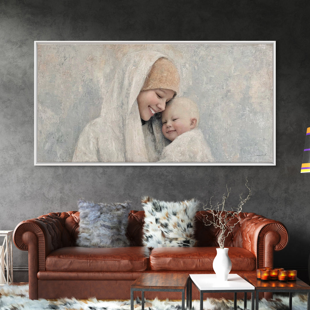 Blessed Lullaby, Framed Canvas Print, Christian Art Canvas, Christian Wall Art, Christian Christmas Art, Jesus Painting, Christian Gift