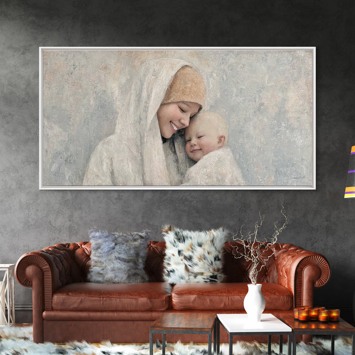Blessed Lullaby, Framed Canvas Print, Christian Art Canvas, Christian Wall Art, Christian Christmas Art, Jesus Painting, Christian Gift