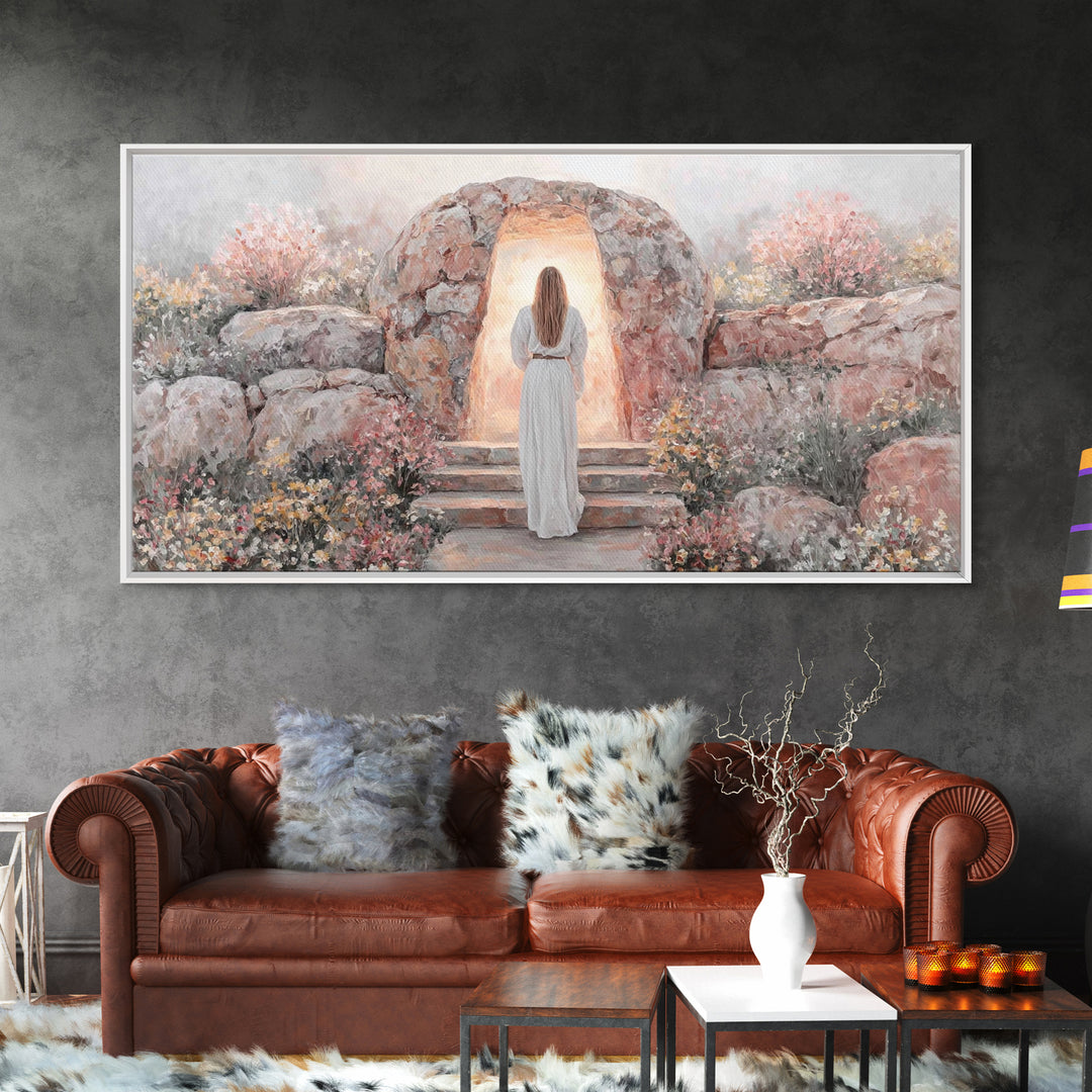 Path Of Light – Framed Canvas Print – Christmas Art – Jesus Painting – Christian Art Canvas – Large Christian Art – Christian Wall Art