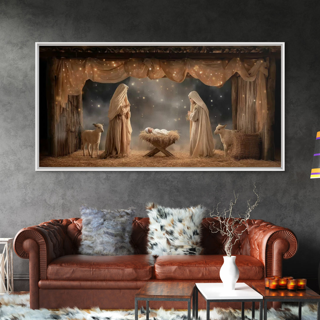Starlit Nativity – Framed Canvas Print – Christian Wall Art – Christian Art Canvas – Christmas Art – Christian Christmas Art – Christian De