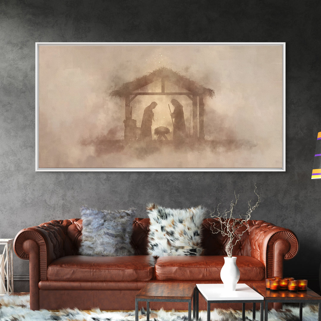 Holy Manger Light – Framed Canvas Print – Christian Art Canvas – Christian Christmas Art – Minimalist Christian Art – Jesus Painting