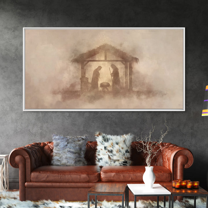 Holy Manger Light – Framed Canvas Print – Christian Art Canvas – Christian Christmas Art – Minimalist Christian Art – Jesus Painting
