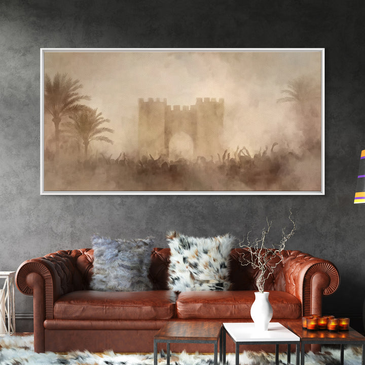 Palm Gate Dawn – Framed Canvas Print – Christian Wall Art – Christian Art Canvas – Moody Christian Art – Christian Christmas Art