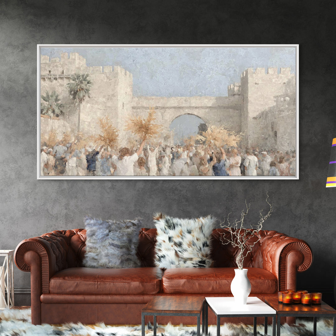 Palm Procession – Framed Canvas Print – Christian Christmas Art – Christian Art Canvas – Christian Wall Art – Jesus Painting