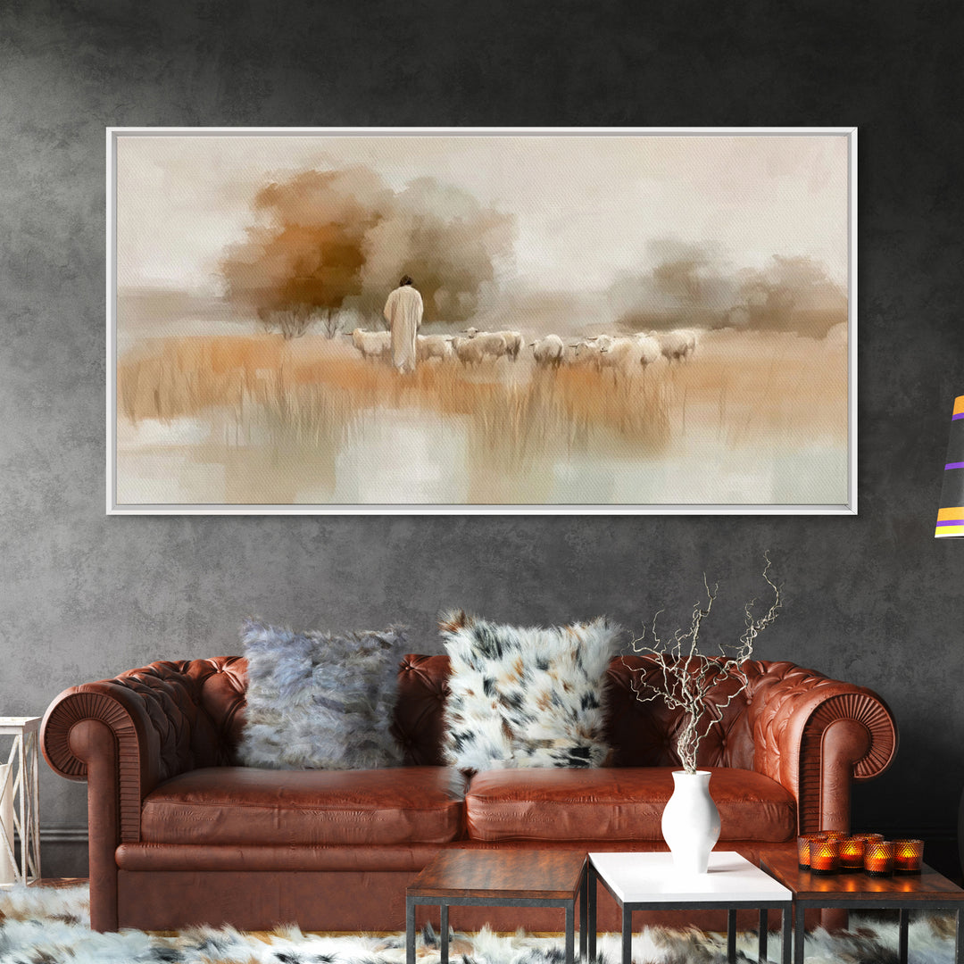 Shepherd Of Stillness | Framed Canvas Print | Christian Art Canvas | Jesus Painting | Christian Wall Art | Christian Gift Ideas | Christmas