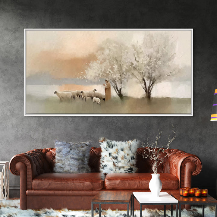 Graceful Pastures - Framed Canvas Print - Christian Decor For Home - Jesus Canvas Art - White Christmas Art - Christian Art Canvas