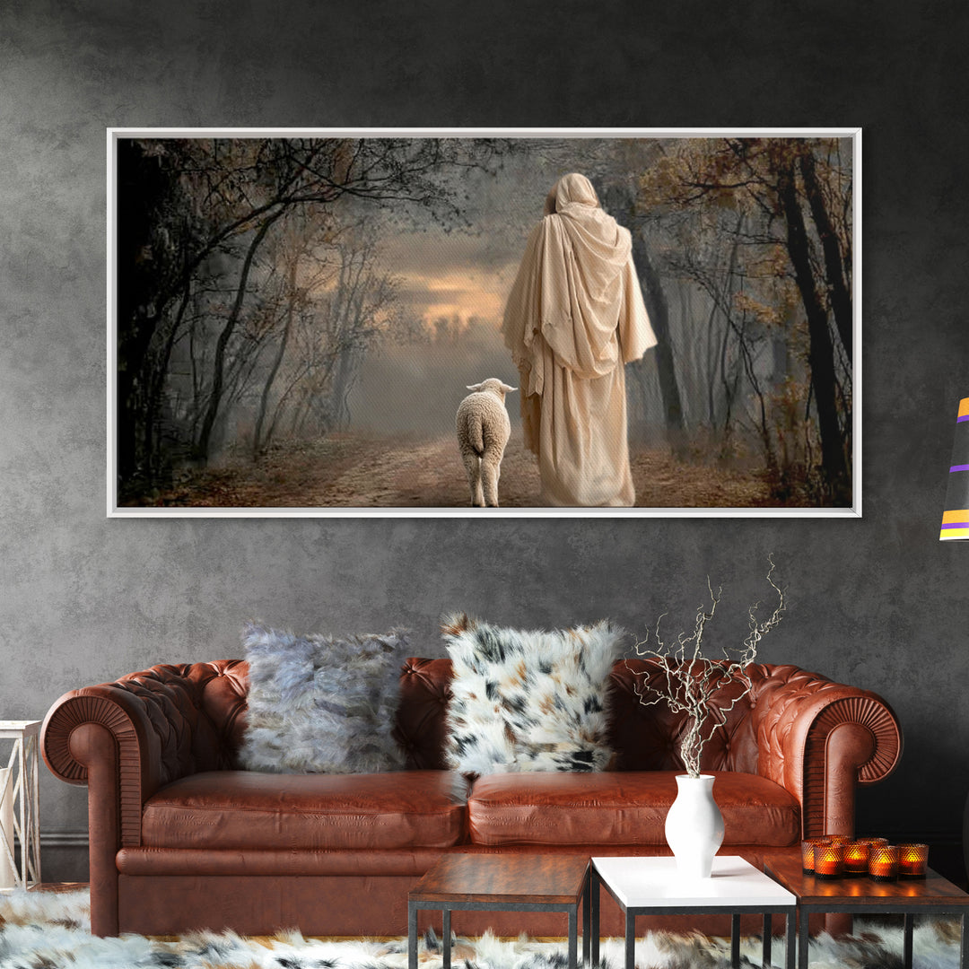 Guiding Shepherd - Framed Canvas Print - Jesus Painting - Christian Wall Art - Christian Christmas Decor - Christian Art Print