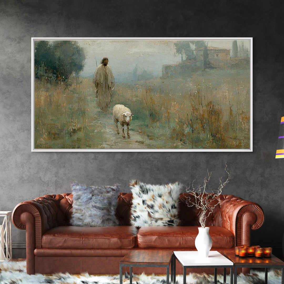 Shepherds Pathway – Framed Canvas Print – Christian Wall Art – Jesus Painting – Christian Art Canvas – Pastoral Scenery – Christian Decor