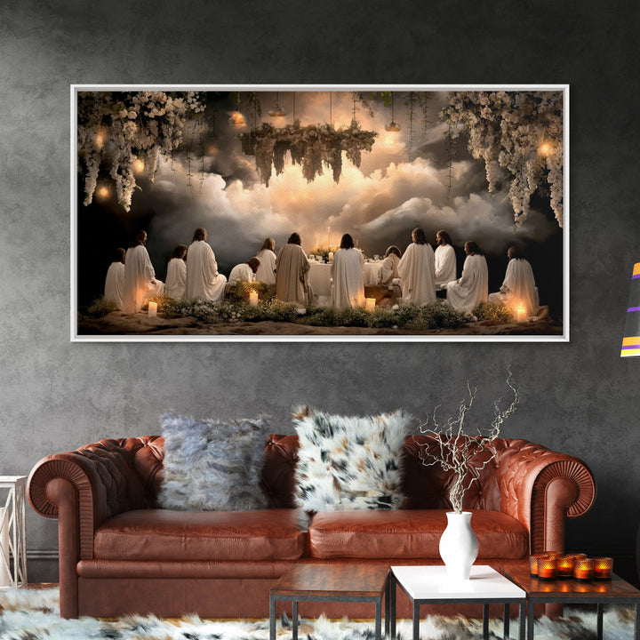 Heavenly Supper Glow – Framed Canvas Print – Christian Art Canvas – Christian Wall Art – Jesus Painting – Christmas Art – Christian Decor