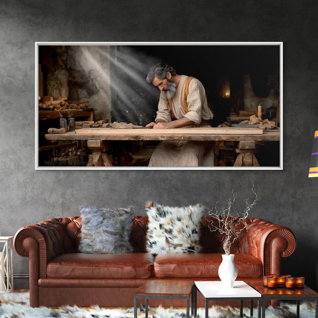 Workshop Of Faith – Framed Canvas Print – Christian Art Canvas – Christian Wall Art – Jesus Painting – Christian Decor – Christian Gift