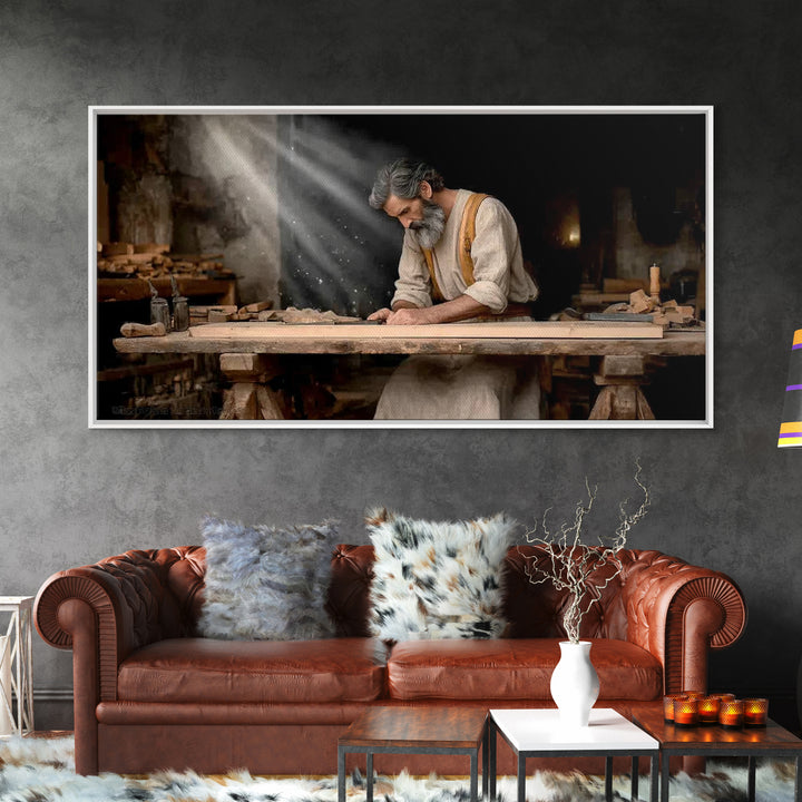 Workshop Of Faith – Framed Canvas Print – Christian Art Canvas – Christian Wall Art – Jesus Painting – Christian Decor – Christian Gift