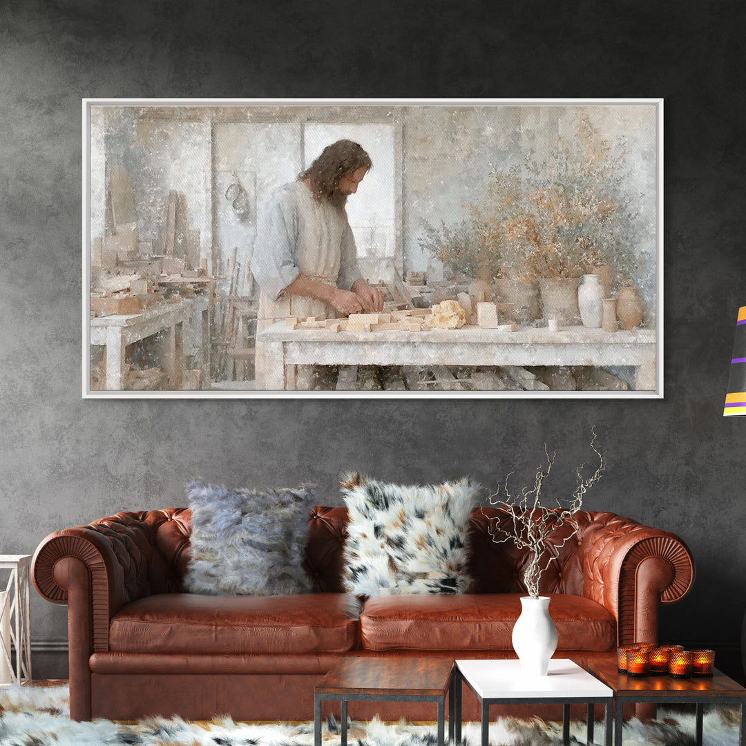 Carpenter’s Grace – Framed Canvas Print – Christian Wall Art – Christian Art Canvas – Jesus Painting – Vintage Christian Art – Christian De