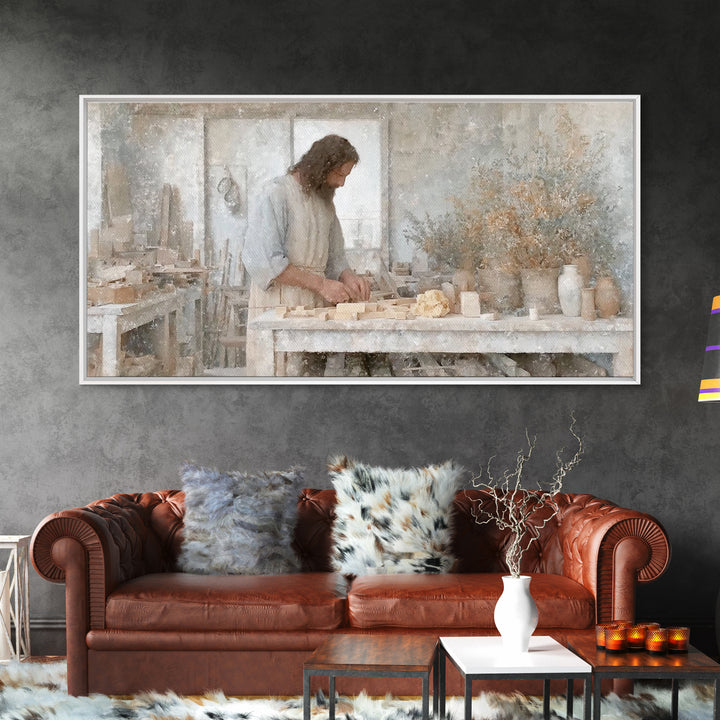 Carpenter’s Grace – Framed Canvas Print – Christian Wall Art – Christian Art Canvas – Jesus Painting – Vintage Christian Art – Christian De