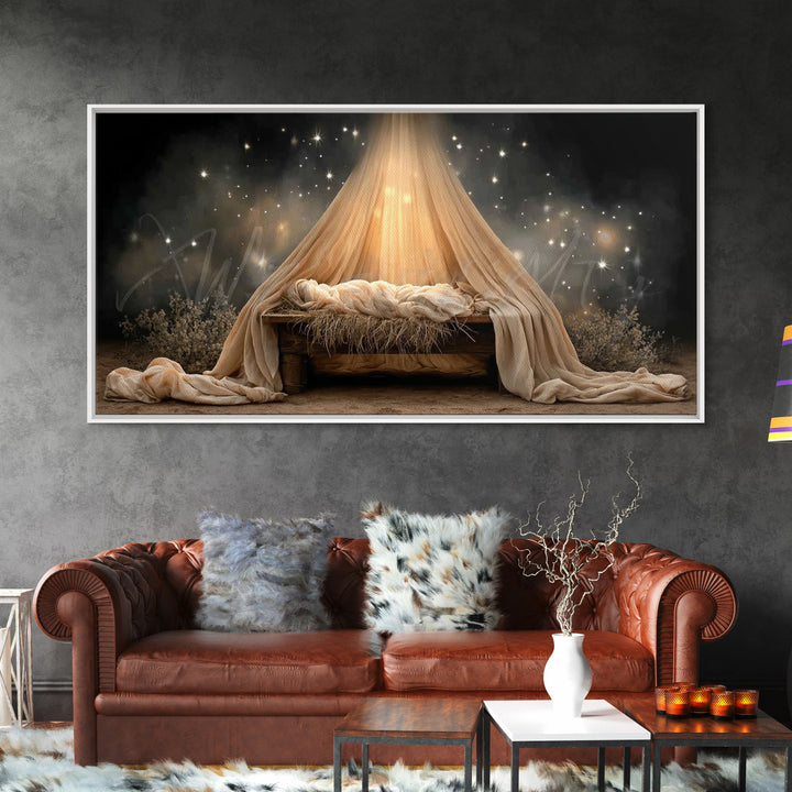 Heavenly Manger – Framed Canvas Print – Christian Wall Art – Jesus Painting – Christmas Art – Christian Art Canvas – Christian Christmas Ar