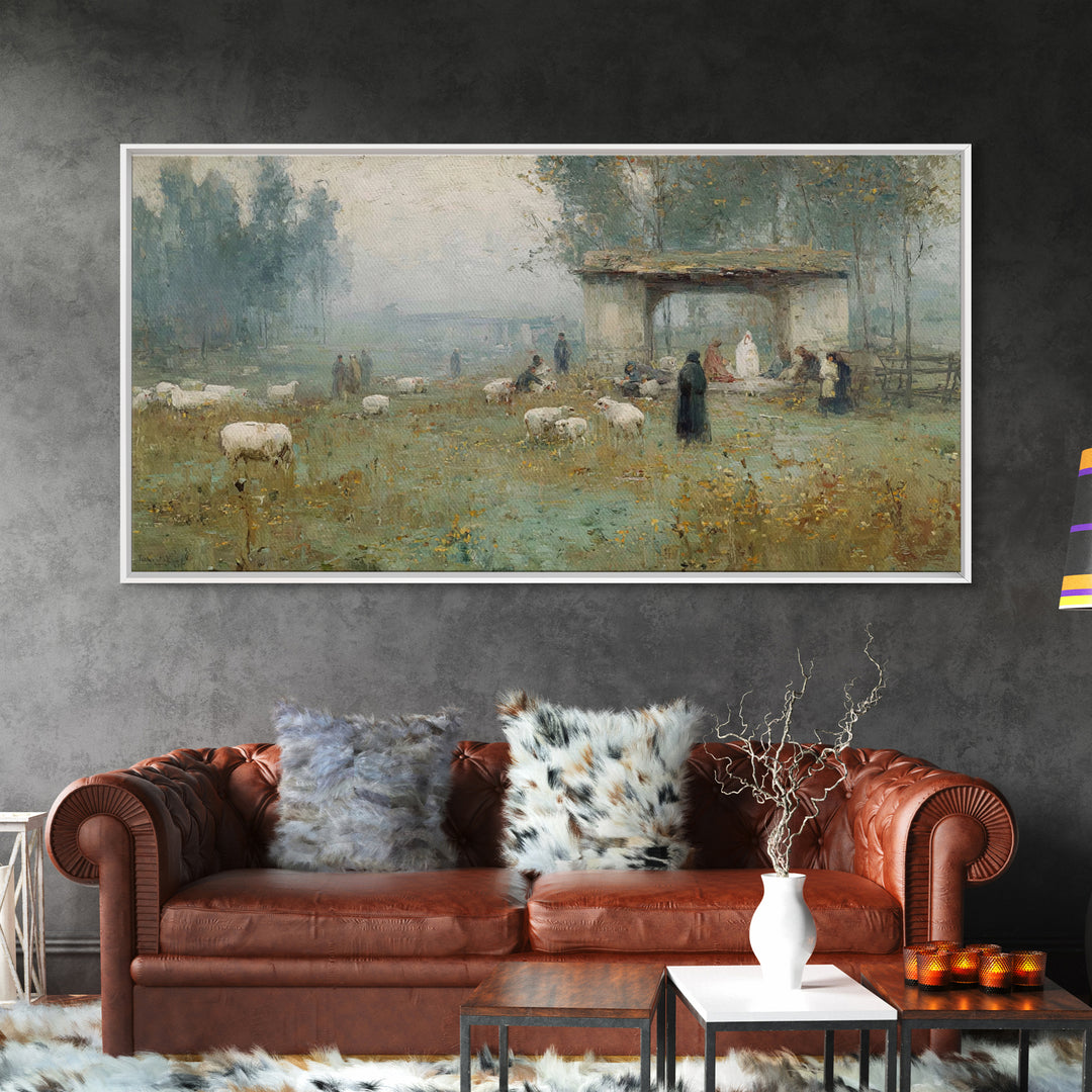 Pastoral Nativity, Framed Canvas Print, Christian Art Canvas, Christmas Art, Jesus Painting, Christian Wall Art, Christian Christmas Art
