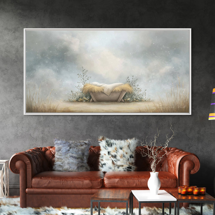 Silent Manger – Framed Canvas Print – Christian Art Canvas – Christian Wall Art – Jesus Painting – Christmas Art – Christian Christmas Art