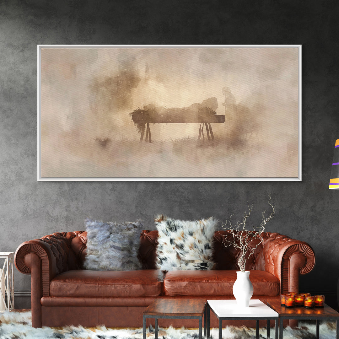 Holy Visitors, Framed Canvas Print, Christian Wall Art, Christian Christmas Art, Jesus Painting, Christmas Art, Christian Art Canvas