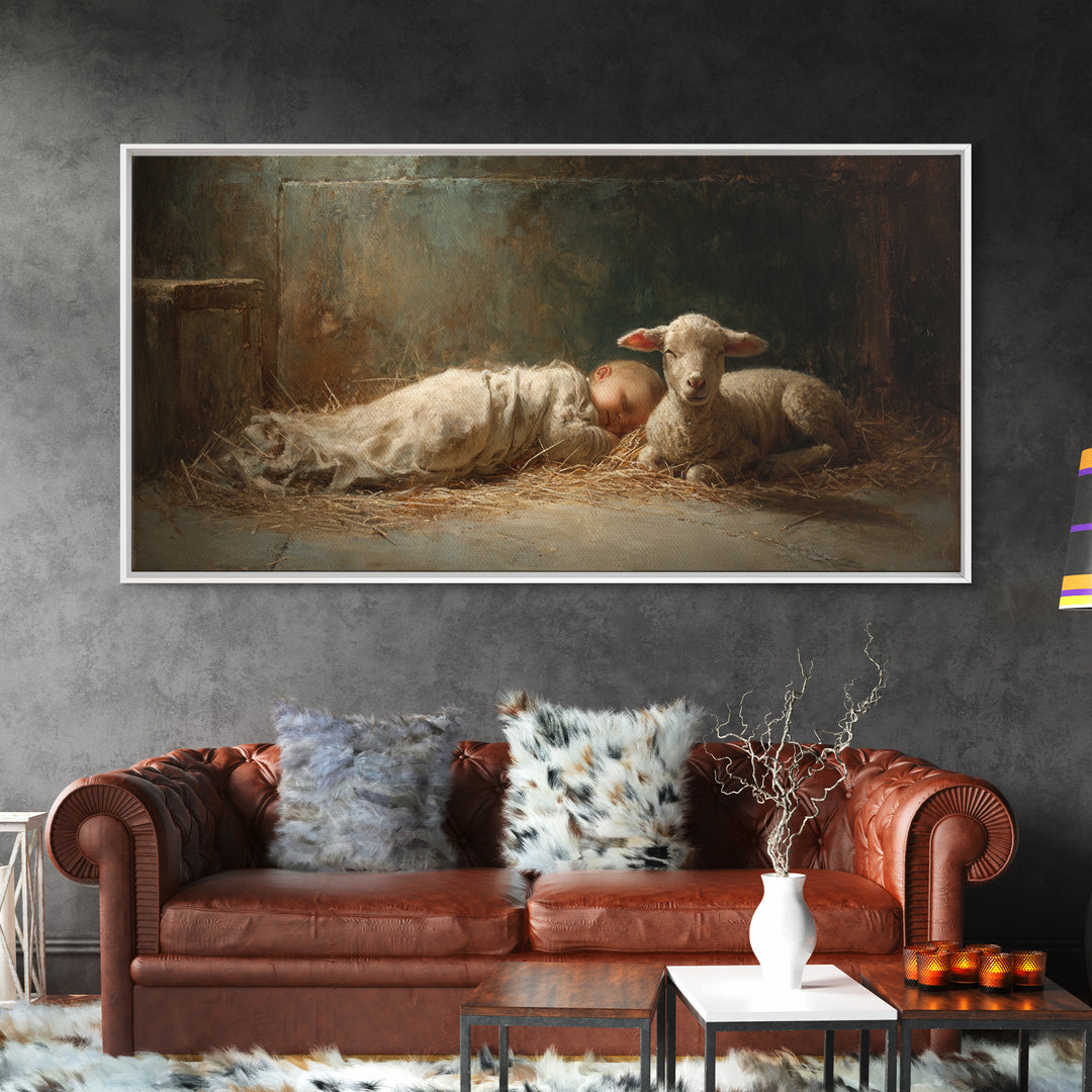 Shepherd Light | Framed Canvas Print | Christian Art Canvas | Jesus Painting | Christian Wall Art | Christian Christmas Art | Christmas Art