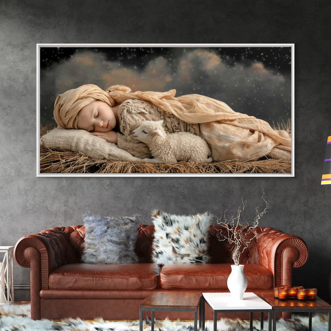 Gentle Nativity, Framed Canvas Print, Christian Art Canvas, Christian Christmas Art, Christmas Art, Christian Wall Art, Jesus Painting