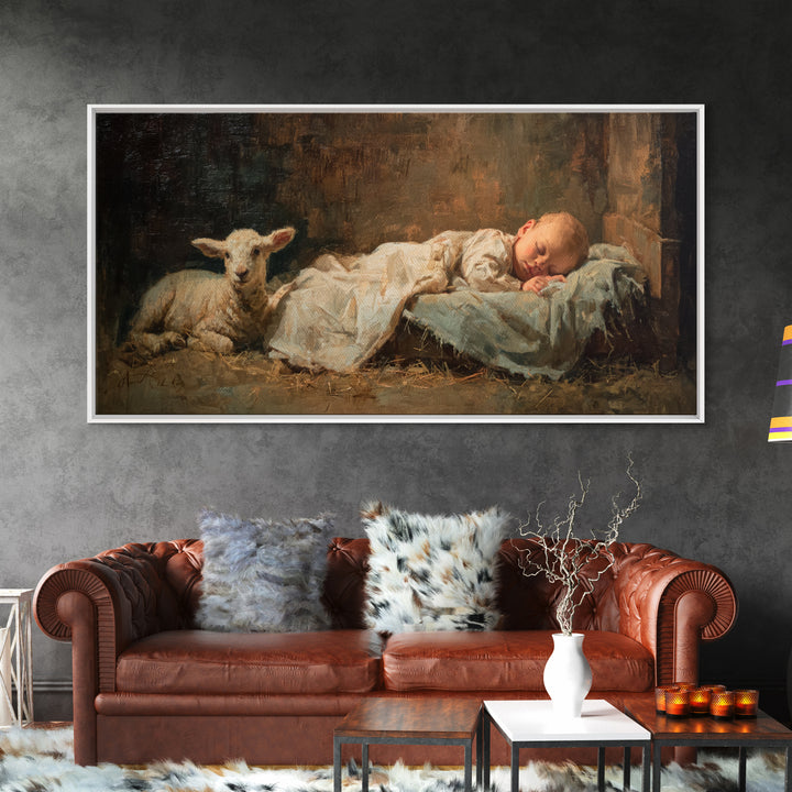 Sacred Slumber | Framed Canvas Print | Christian Wall Art | Jesus Painting | Christian Christmas Art | Christian Art Canvas | Christmas Art