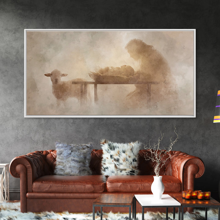 Bethlehem Soft Glow – Framed Canvas Print – Christian Wall Art – Christmas Art Prints – Jesus Christmas Art – Christian Art Gift
