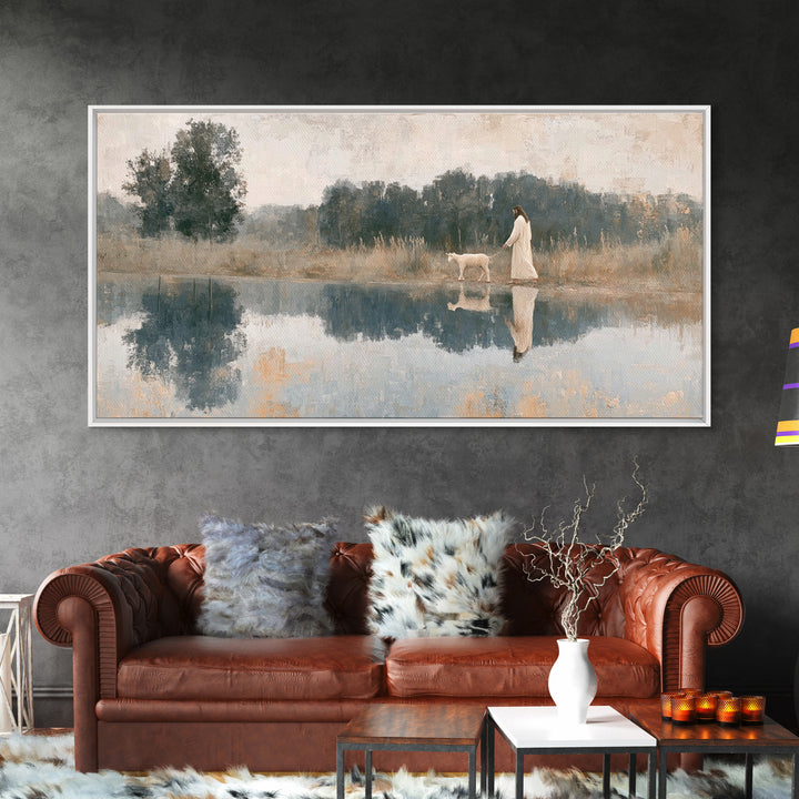Pastoral Grace Shore – Framed Canvas Print – Christian Art Canvas – Jesus Painting – Christian Wall Art – Christian Decor