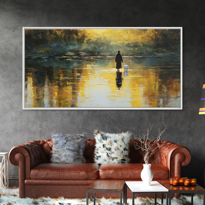 Golden Shepherd Path – Framed Canvas Print – Christian Wall Art – Jesus Painting – Christian Art Canvas – Christian Christmas Art