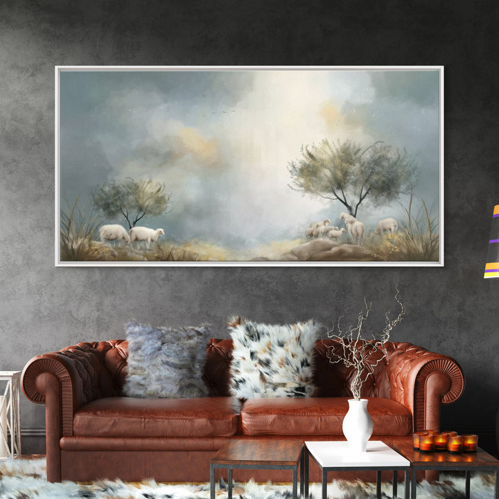 Sacred Pasture Stillness – Framed Canvas Print – Christian Art Print – Jesus Painting – Christian Wall Art – Christmas Canvas Wall Art – Ch