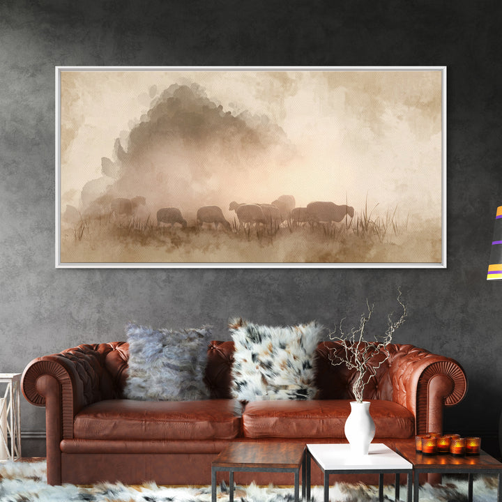 Sunlit Shepherd Fields – Framed Canvas Print – Christian Art – Christian Wall Art – Jesus Painting – Christian Christmas Art – Christian Ar