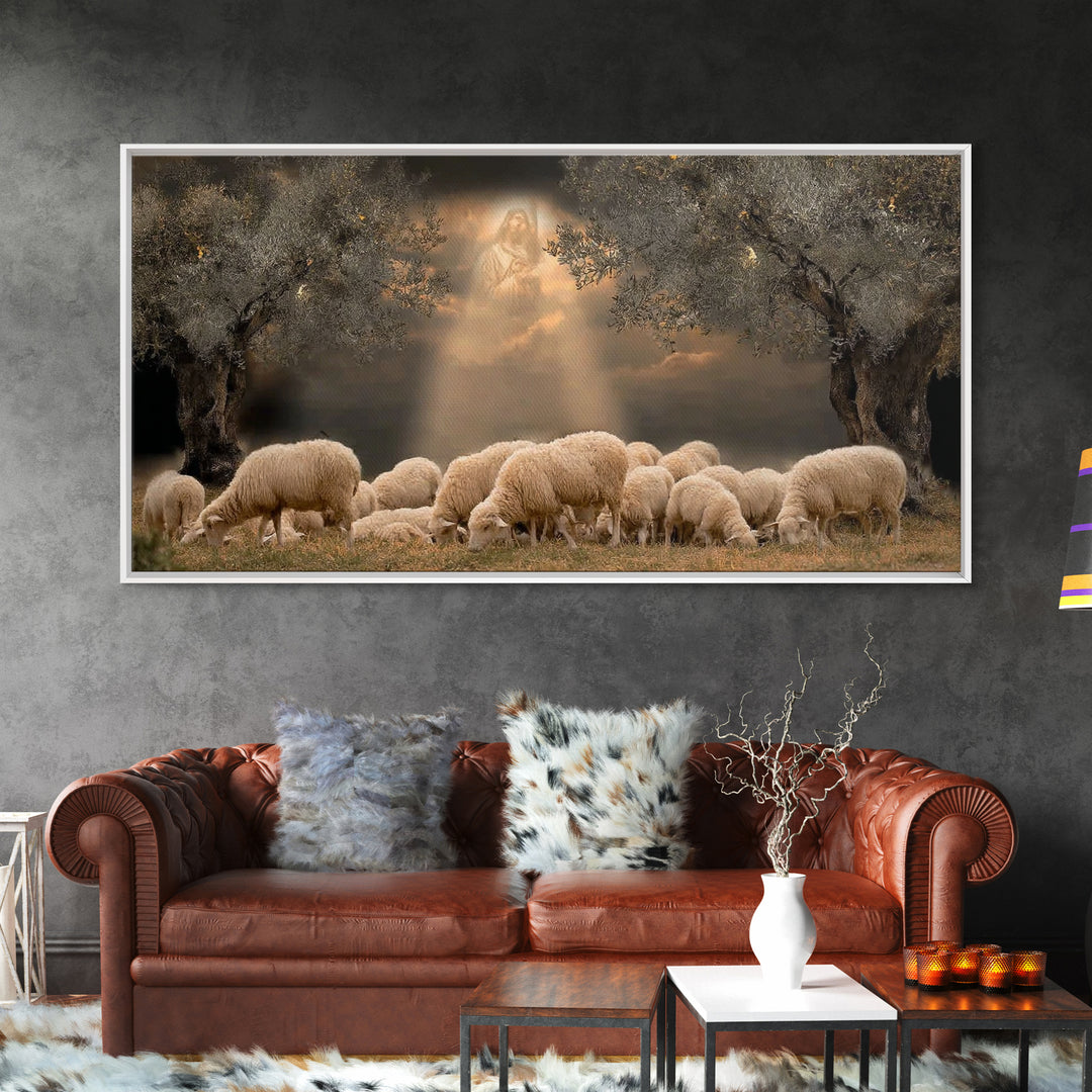 Heavenly Pasture Vision, Framed Canvas Print, Christian Christmas Art, Christian Wall Art, Jesus Painting, Christian Art Canvas, Christmas