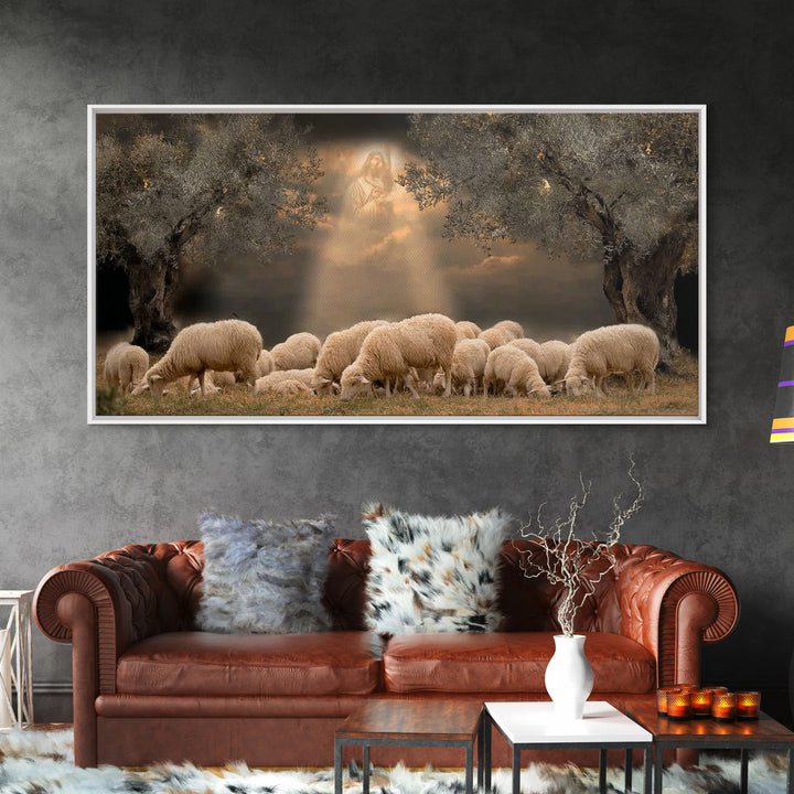 Heavenly Pasture Vision, Framed Canvas Print, Christian Christmas Art, Christian Wall Art, Jesus Painting, Christian Art Canvas, Christmas