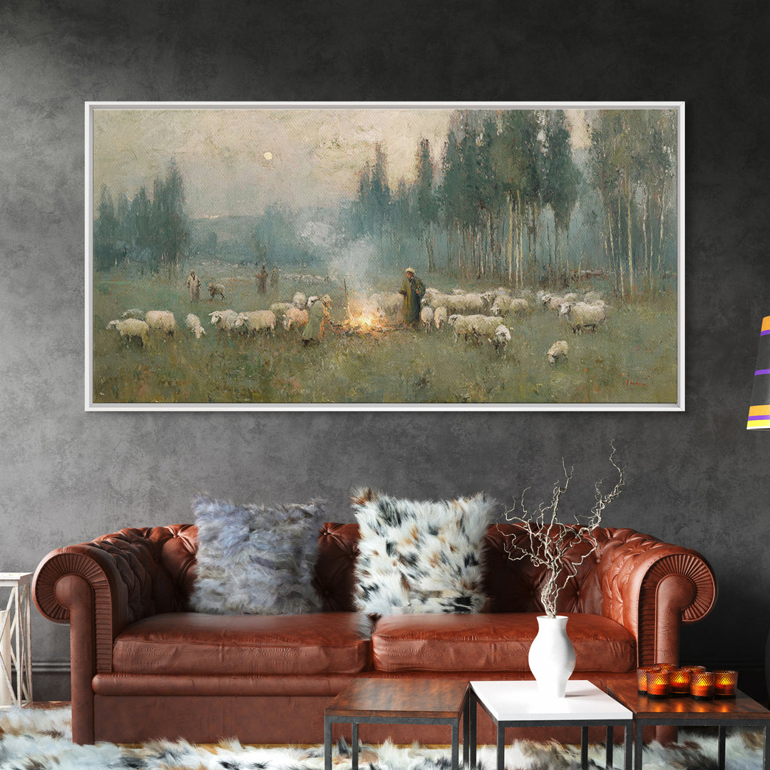 Dawn Of The Shepherds – Framed Canvas Print – Christian Christmas Art – Christian Wall Art – Jesus Painting – Christian Art Canvas – Christ
