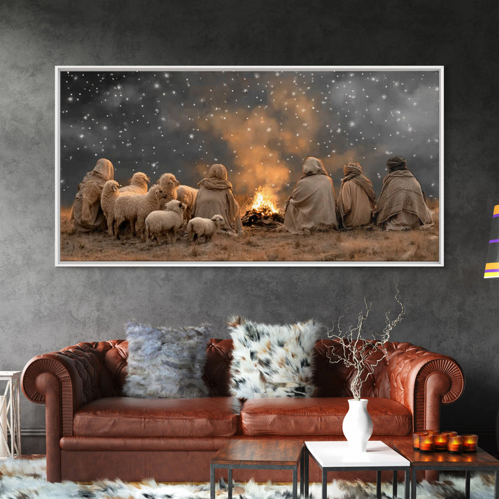 Night Watch Glory, Framed Canvas Print, Christian Wall Art, Christmas Art, Jesus Painting, Christian Art Canvas, Christian Christmas Art, C
