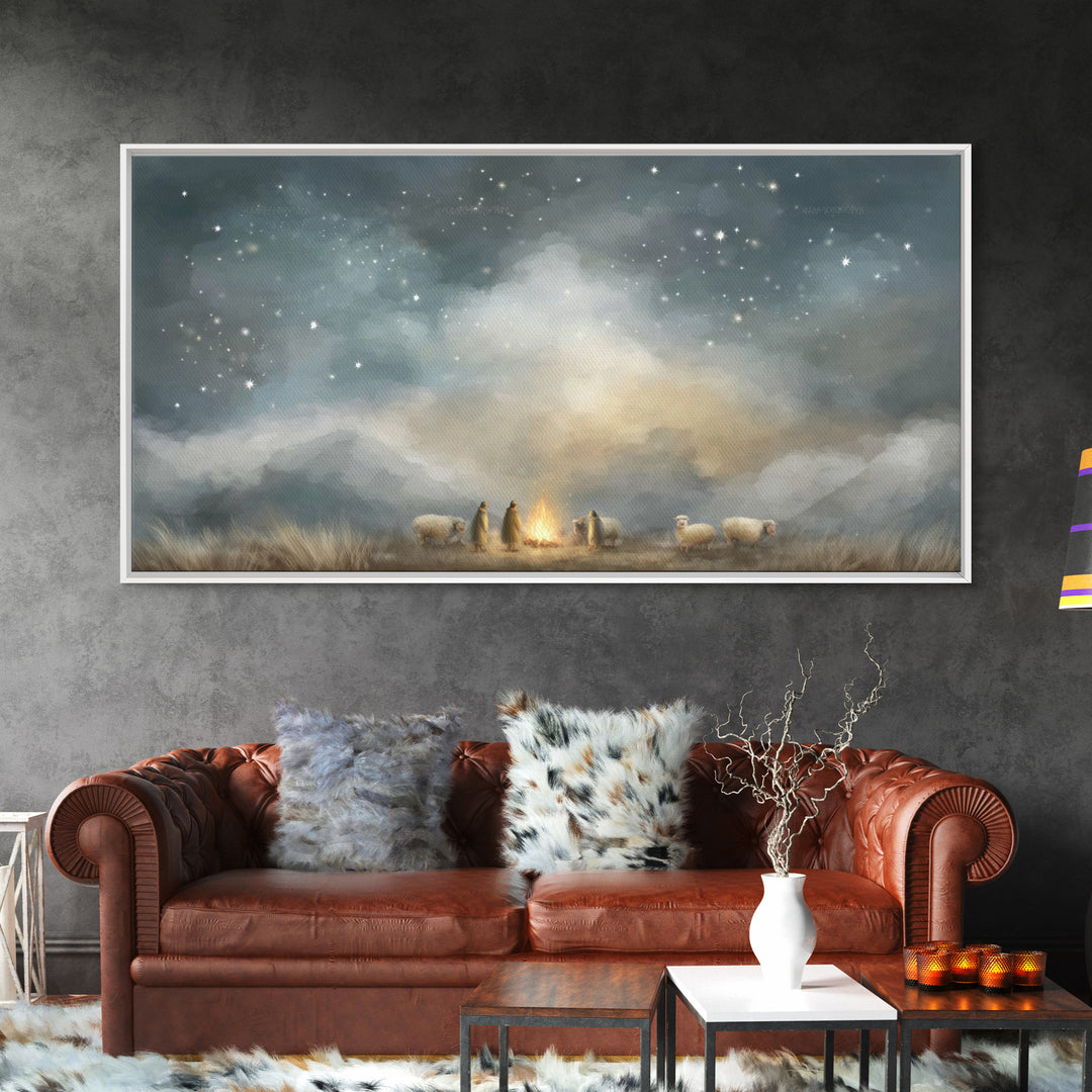 Shepherds Under Heaven, Framed Canvas Print, Christian Art Canvas, Christian Wall Art, Jesus Painting, Christmas Art, Christian Christmas A