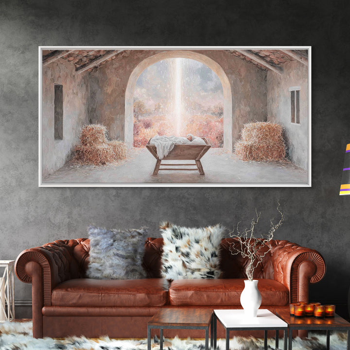 Blessed Manger Light – Framed Canvas Print – Christian Wall Art – Christian Art Canvas – Christmas Art – Christian Christmas Decor