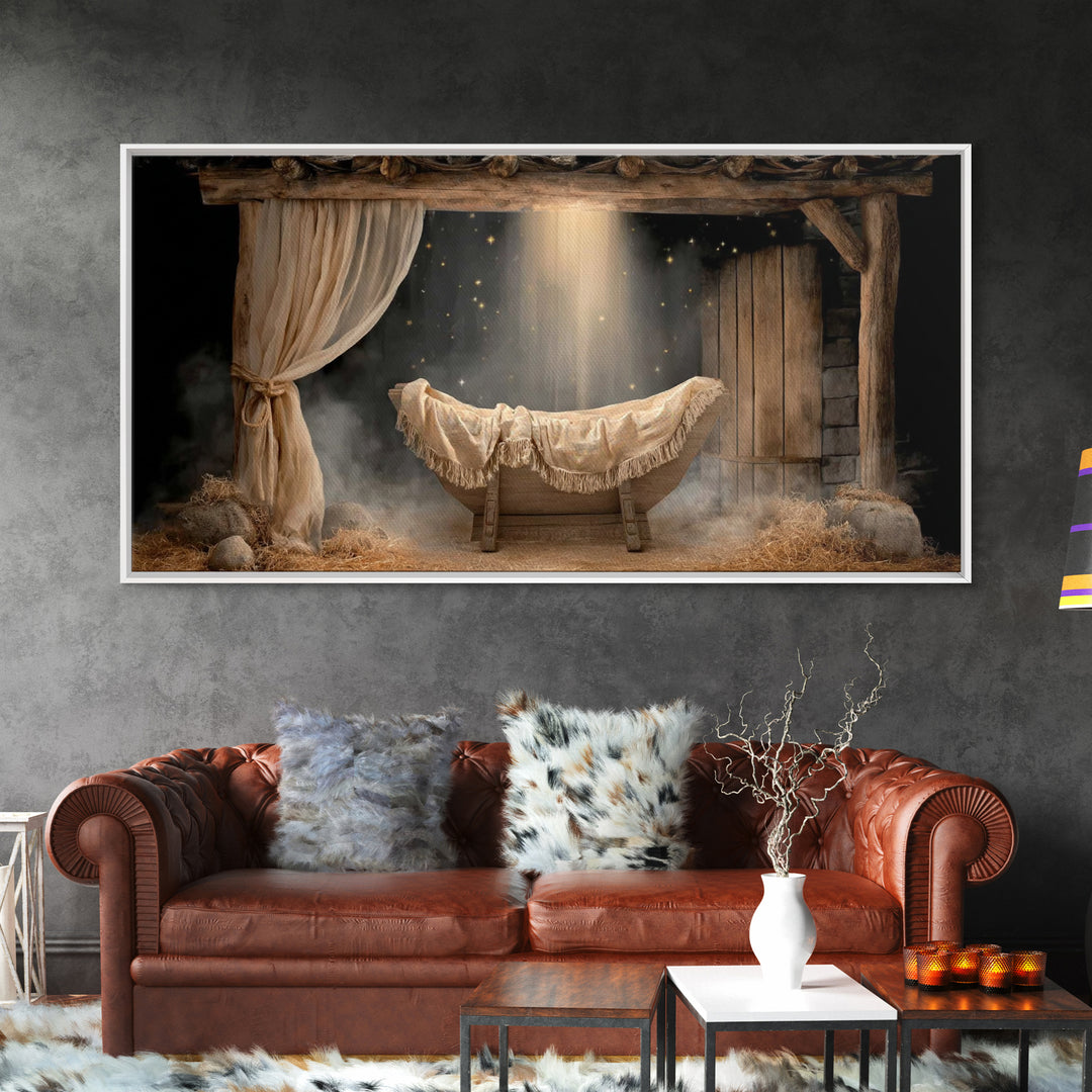 Holy Night Cradle | Framed Canvas Print | Christian Art Prints | Christmas Canvas Wall Art | Framed Christmas Art | Christian Decoration