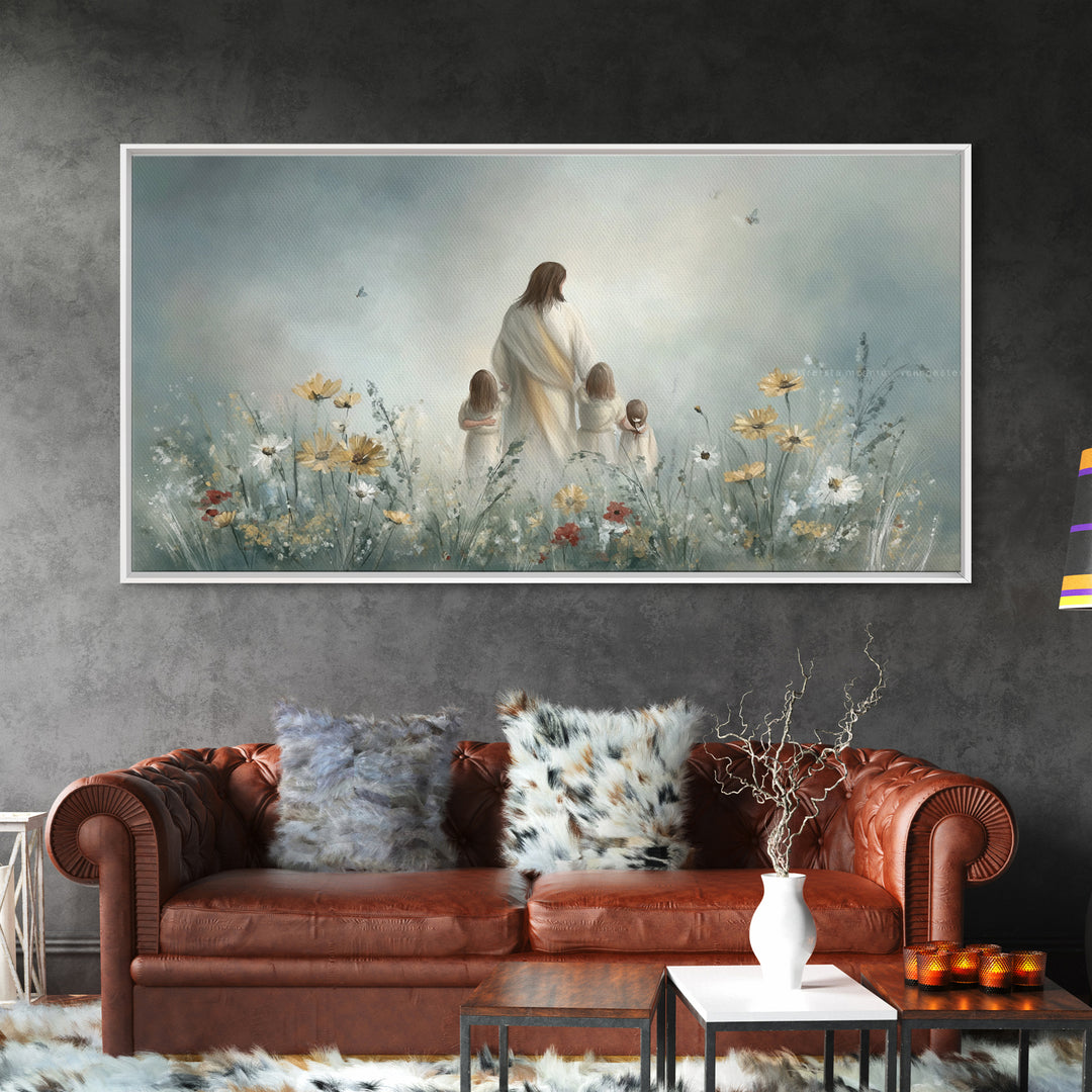 Heavenly Meadow, Framed Canvas Print, Christian Wall Art, Jesus Painting, Christian Art Canvas, Large Christian Painting, Christian Christm