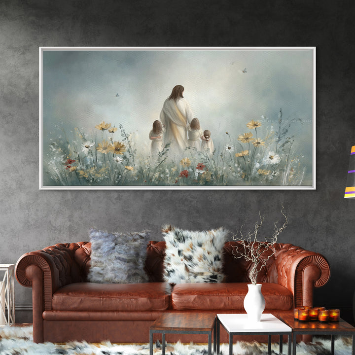 Heavenly Meadow, Framed Canvas Print, Christian Wall Art, Jesus Painting, Christian Art Canvas, Large Christian Painting, Christian Christm